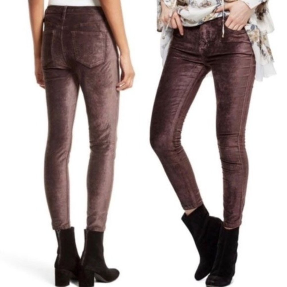 Free People Velvet Cyndi Mulberry Skinny Cropped Pants Soft Stretchy Size 26